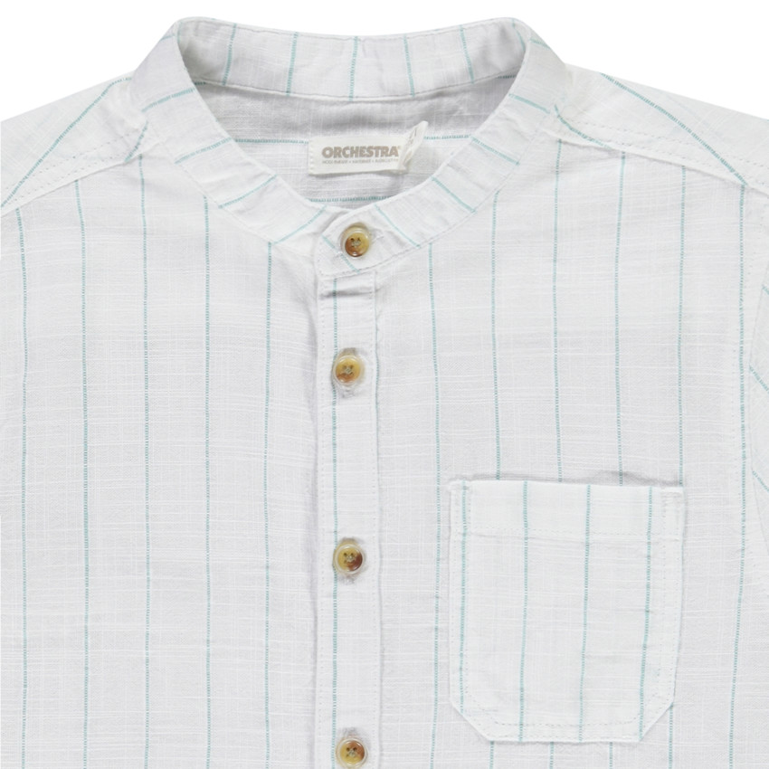 Short sleeve striped mao collar shirt for boys - 3