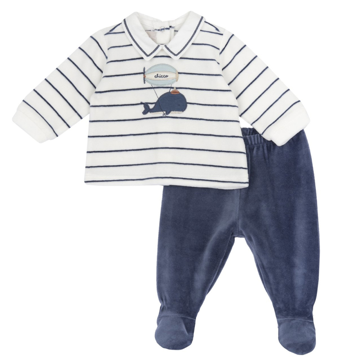 Βρεφικό βελούδινο σετ φορμάκι CHICCO αγόρι - ΛΕΥΚΟ-ΜΠΛΕ