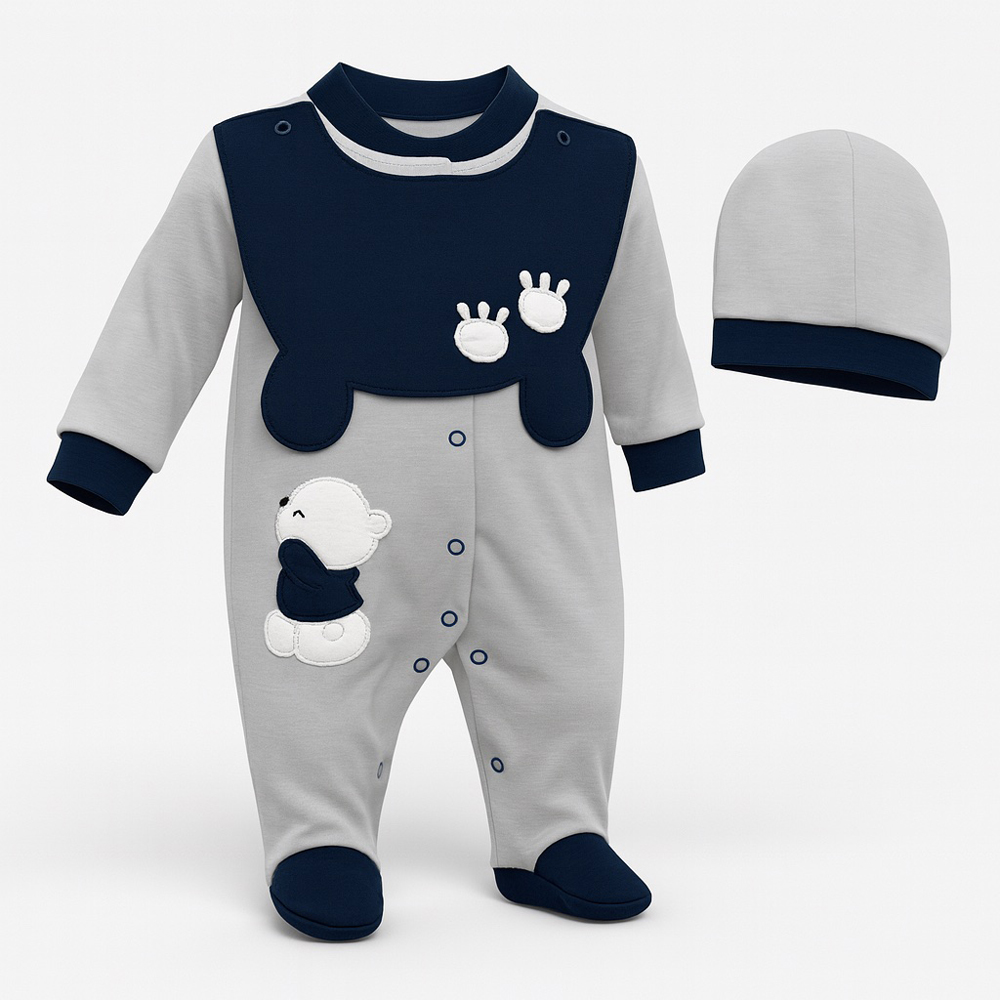 Βρεφικό σετ φορμάκι με σαλιάρα BEBICATTO αγόρι - ΓΚΡΙ