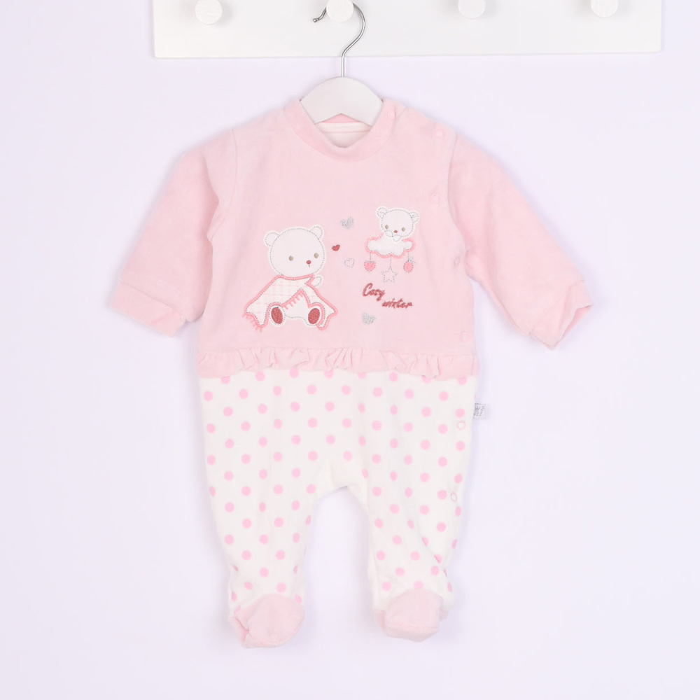 Βρεφικό βελουτέ φορμάκι BABYBAL κορίτσι - ΡΟΖ