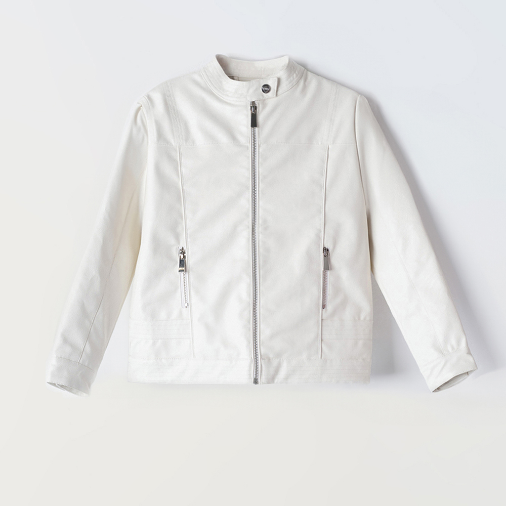 Εποχιακό μπουφάν δερματίνη ΕΒΙΤΑ κορίτσι - ΕΚΡΟΥ