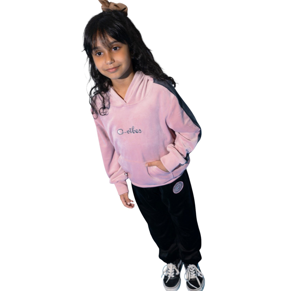 Παιδικό βελουτέ σετ φόρμας ΕΒΙΤΑ κορίτσι - ΡΟΖ