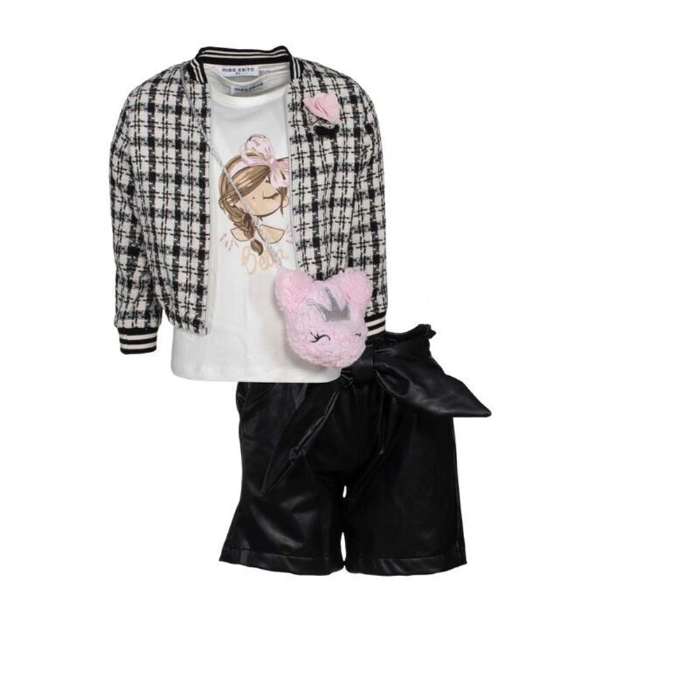 Παιδικό σετ με σόρτς 3 τμχ ΕΒΙΤΑ κορίτσι - ΛΕΥΚΟ-ΜΑΥΡΟ