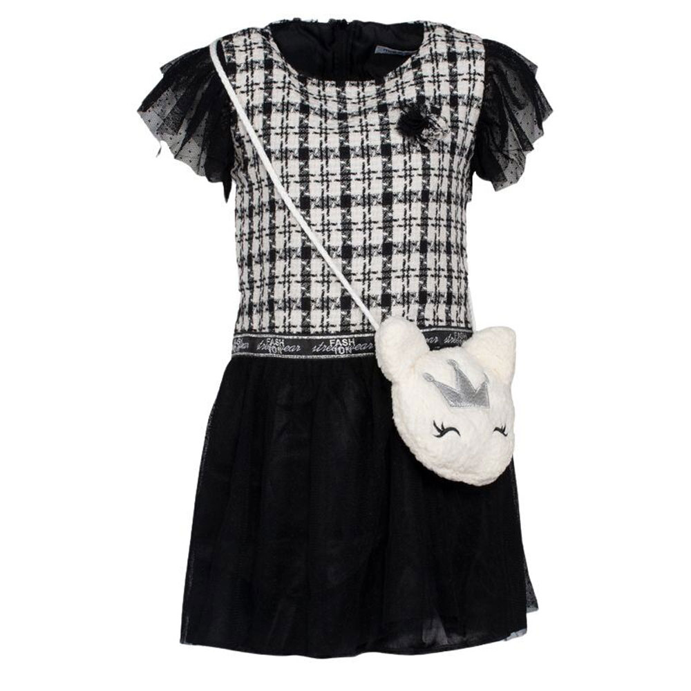 Παιδικό καρό φόρεμα ΕΒΙΤΑ κορίτσι - ΛΕΥΚΟ-ΜΑΥΡΟ