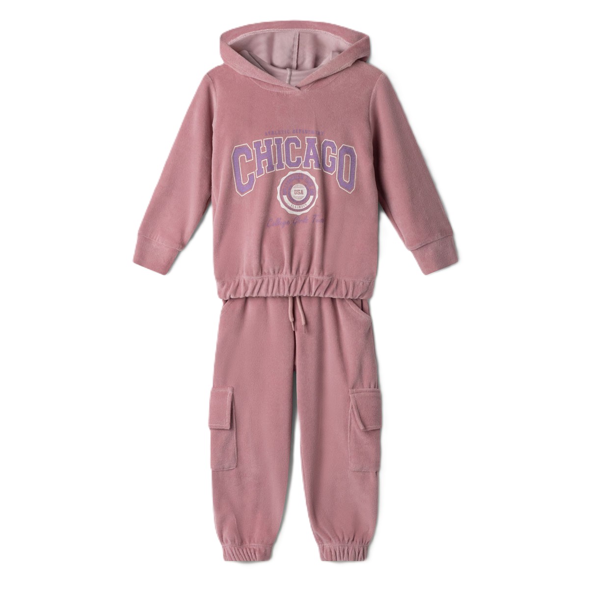 Παιδικό βελουτέ σετ με φόρμα ΕΒΙΤΑ κορίτσι - ΡΟΖ