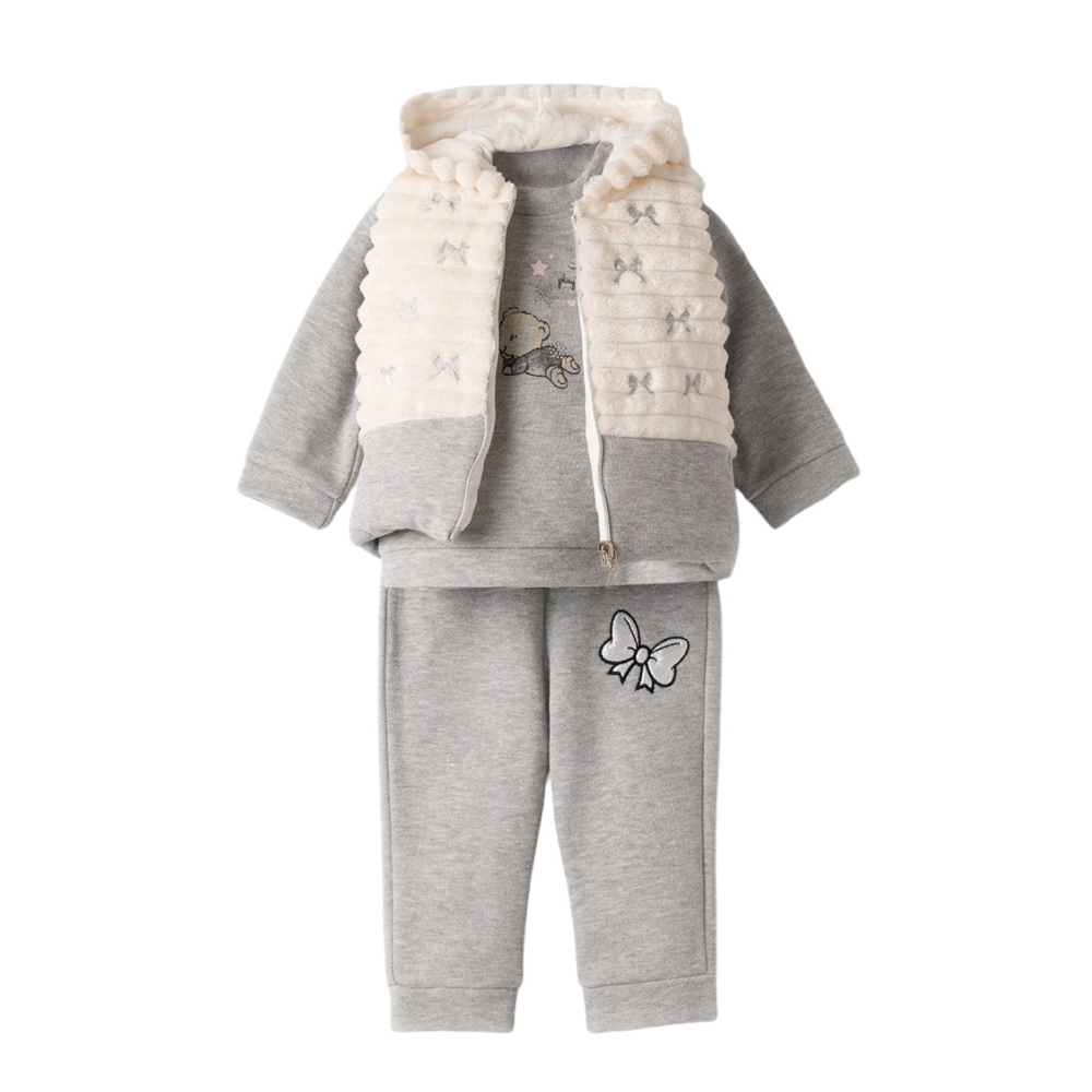 Βρεφικό σετ με φόρμα 3 τμχ ΕΒΙΤΑ κορίτσι - ΓΚΡΙ