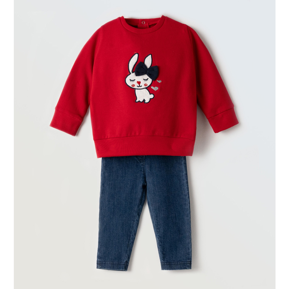 Βρεφικό σετ με τζιν κολάν ΕΒΙΤΑ κορίτσι - ΚΟΚΚΙΝΟ