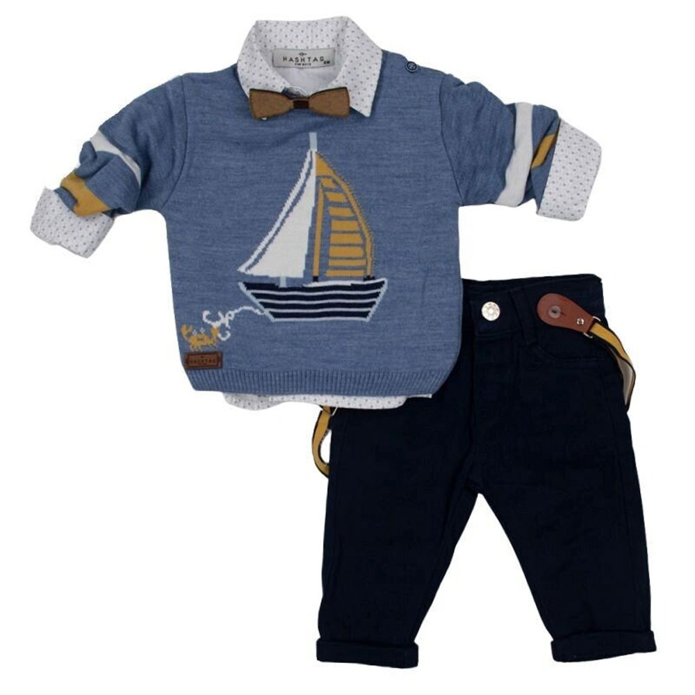 Βρεφικό σετ με παντελόνι 3 τμχ HASHTAG αγόρι - ΓΑΛΑΖΙΟ