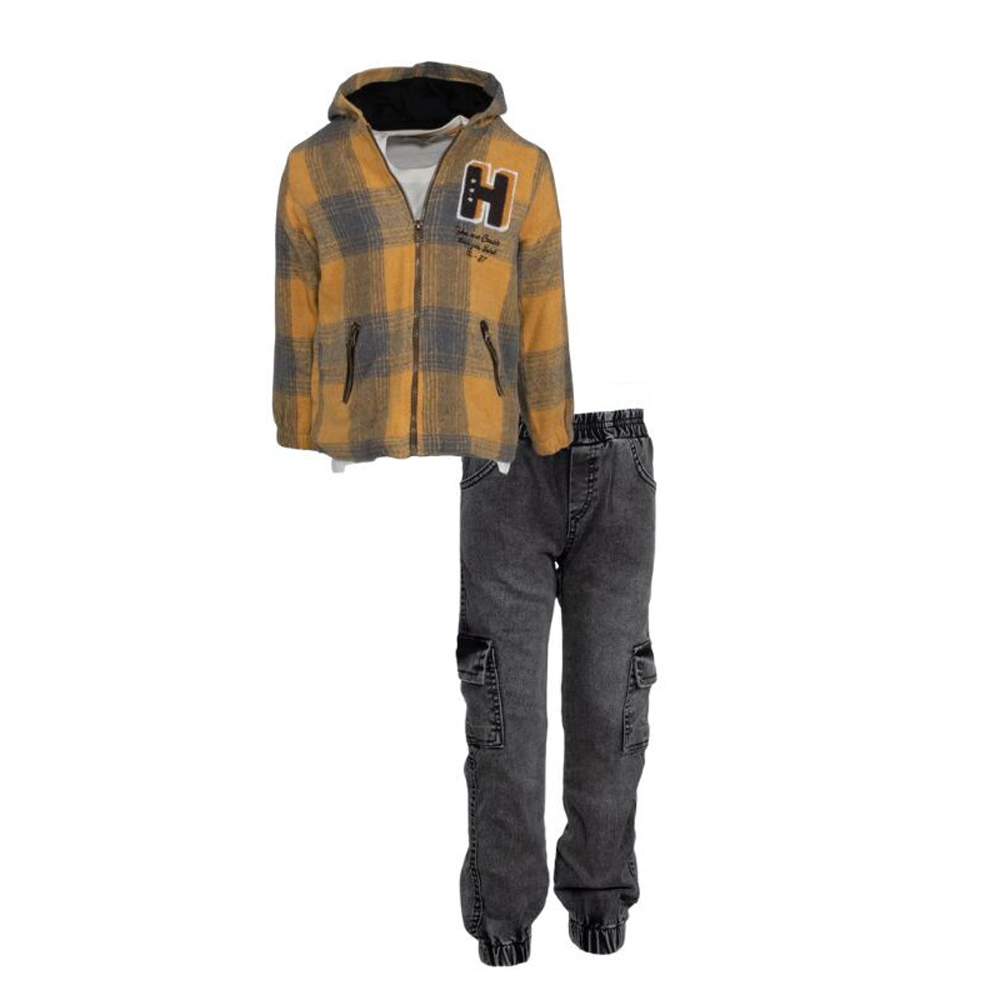 Παιδικό σετ με cargo παντελόνι 3 τμχ HASHTAG αγόρι - ΚΙΤΡΙΝΟ