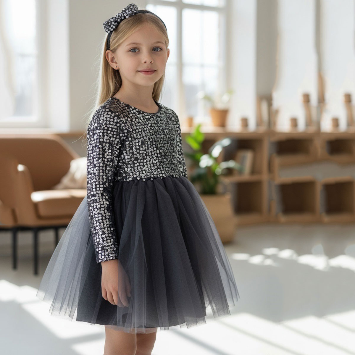 Παιδικό τούλινο φόρεμα με παγιέτες RESTART κορίτσι - 4