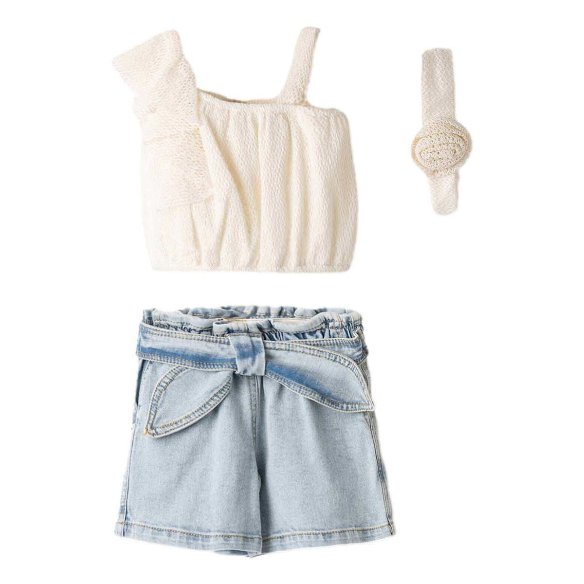 Παιδικό σετ με σορτς ΕΒΙΤΑ κορίτσι - ΕΚΡΟΥ