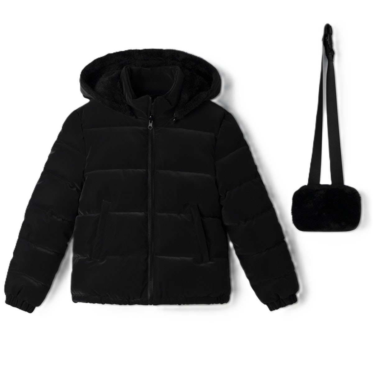 Παιδικό μπουφάν με τσαντάκι ΕΒΙΤΑ κορίτσι - ΜΑΥΡΟ