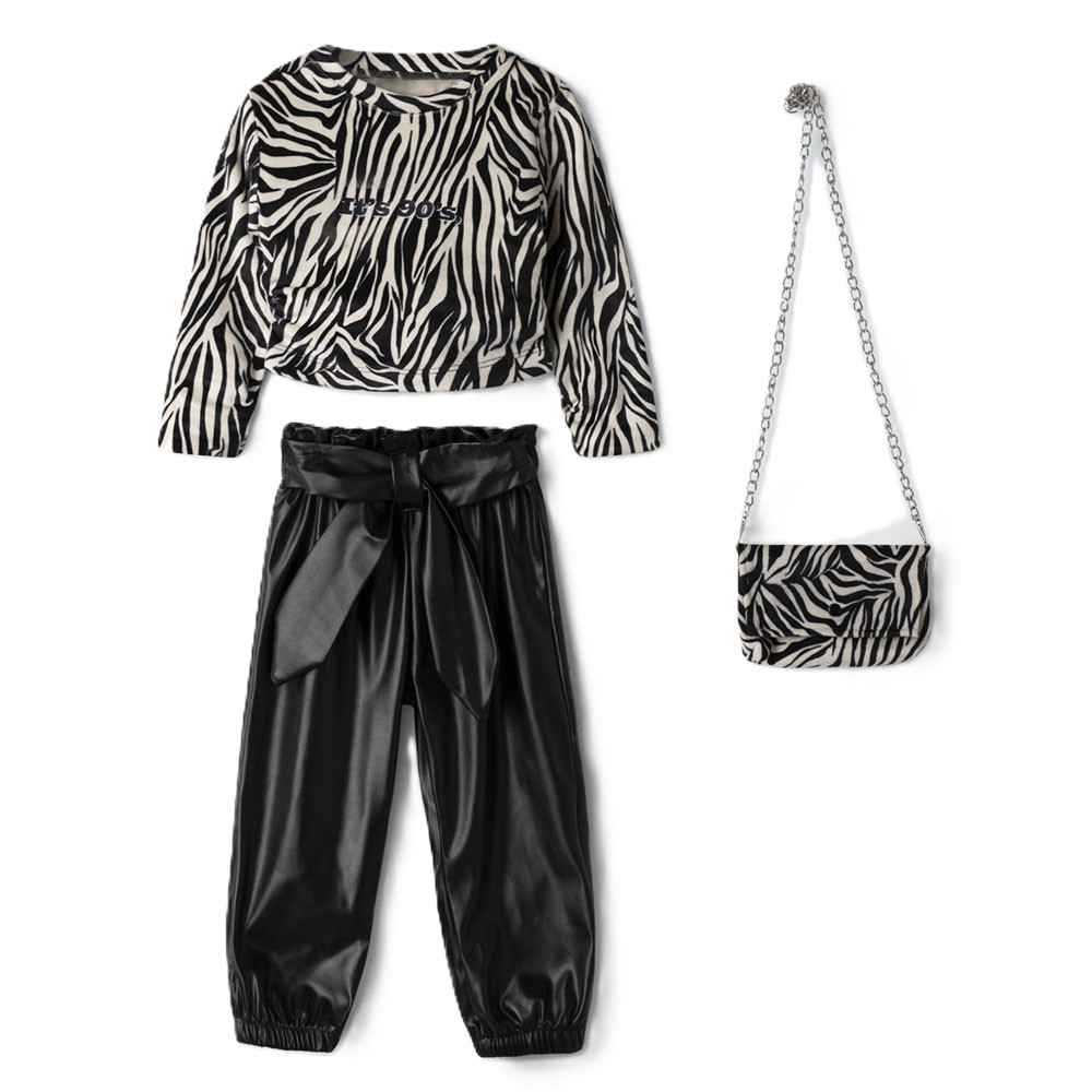 Παιδικό σετ με παντελόνι δερματίνη ΕΒΙΤΑ κορίτσι - ΛΕΥΚΟ-ΜΑΥΡΟ