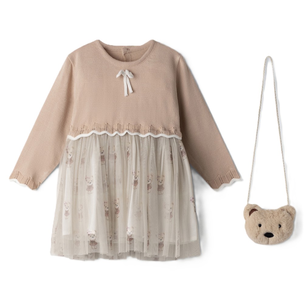 Βρεφικό πλεκτό φόρεμα με τσαντάκι ΕΒΙΤΑ κορίτσι - ΣΟΜΟΝ