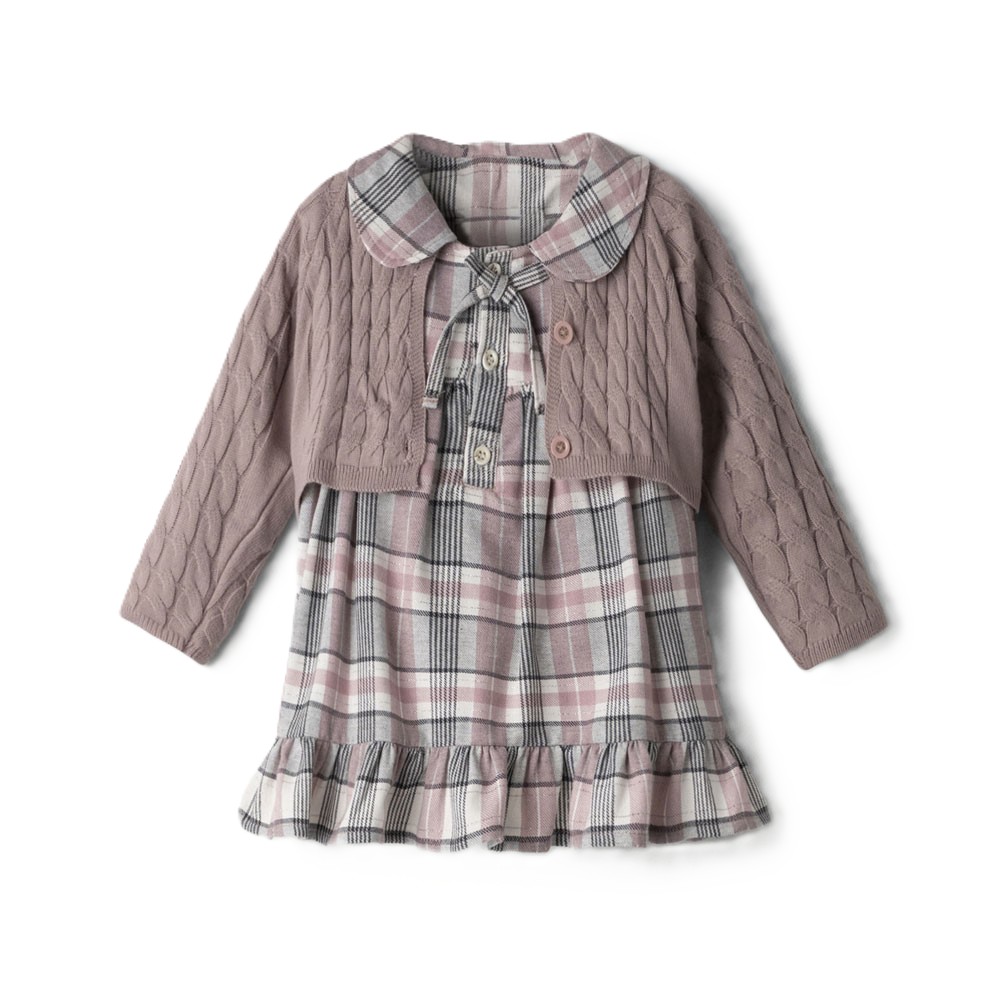 Βρεφικό καρό φόρεμα με ζακέτα ΕΒΙΤΑ κορίτσι - ΣΑΠΙΟ ΜΗΛΟ