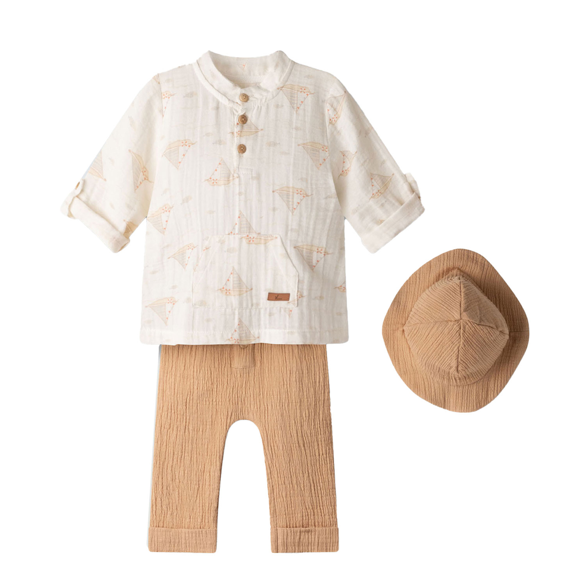 Βρεφικό σετ με παντελόνι HASHTAG αγόρι - ΕΚΡΟΥ