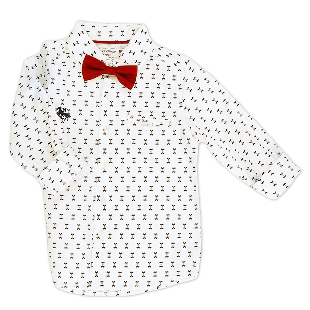 Παιδικό πουκάμισο με παπιόν NEW COLLEGE αγόρι - ΛΕΥΚΟ