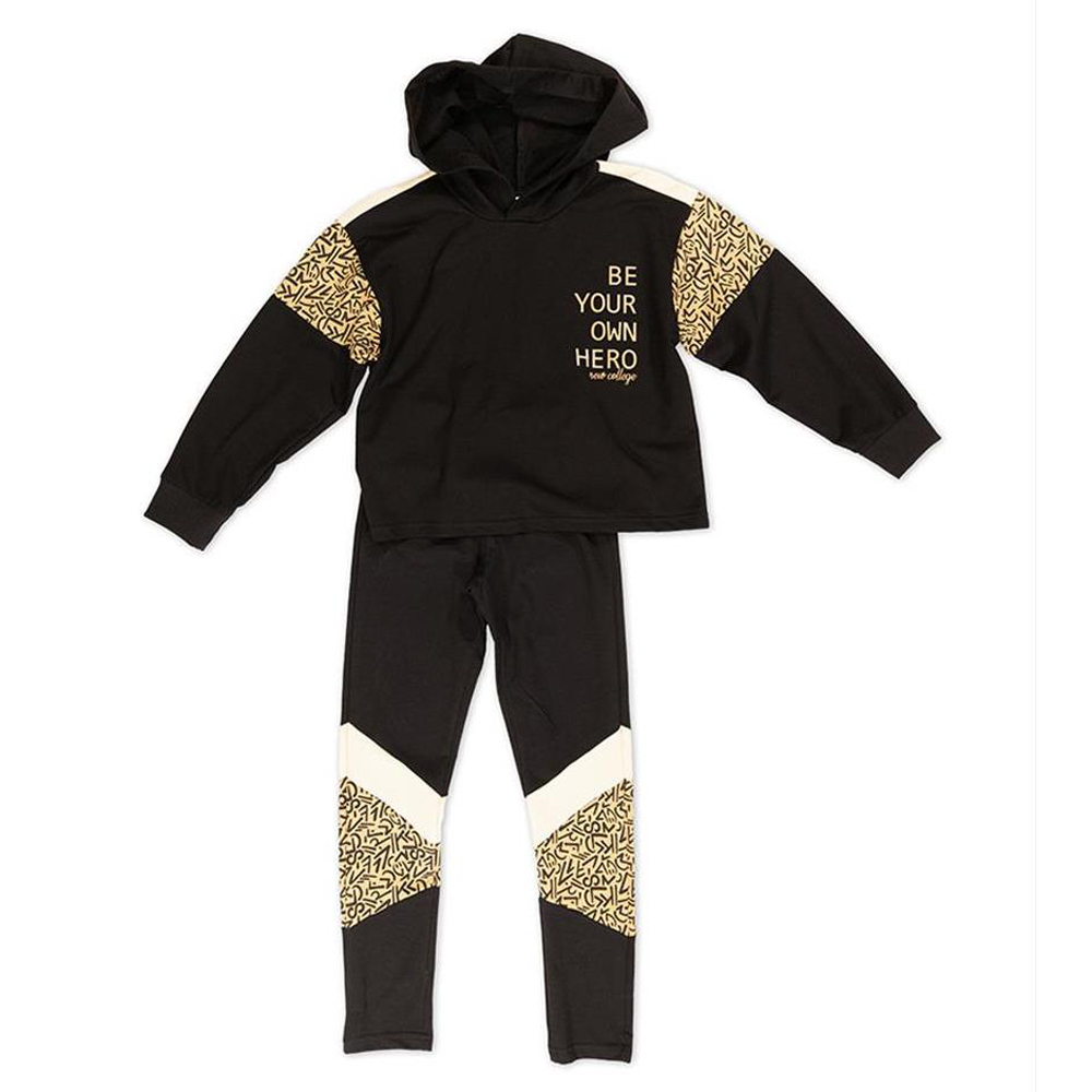 Σετ με παντελόνι καμπάνα NEW COLLEGE - ΜΑΥΡΟ