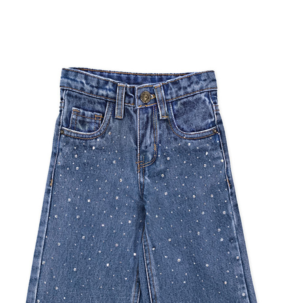 Παιδικό τζιν παντελόνι με στρας NEW COLLEGE κορίτσι - 2