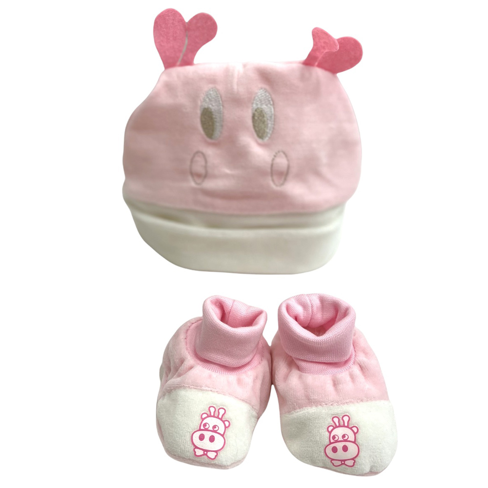 Βρεφικό σετ σκουφάκι με καλτσάκια - ΡΟΖ
