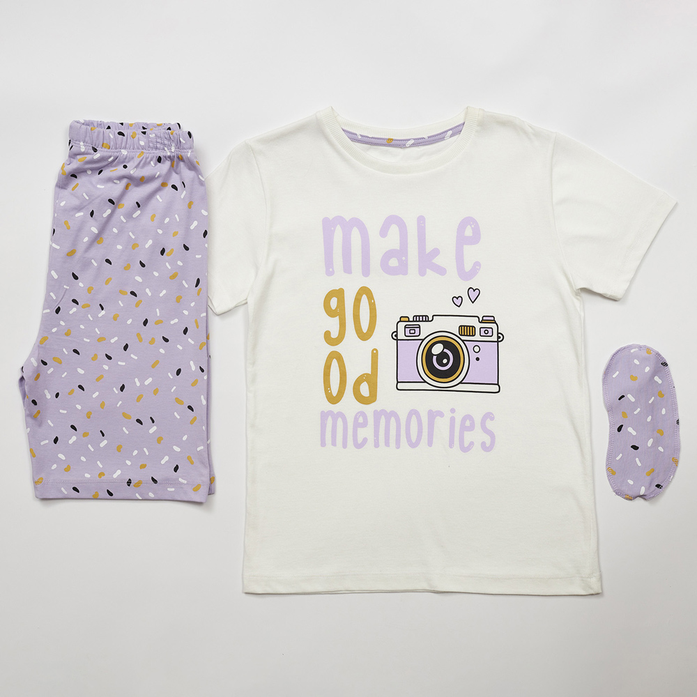 Σετ με πιτζάμες ΕΒΙΤΑ με μάσκα ύπνου κορίτσι - ΛΕΥΚΟ