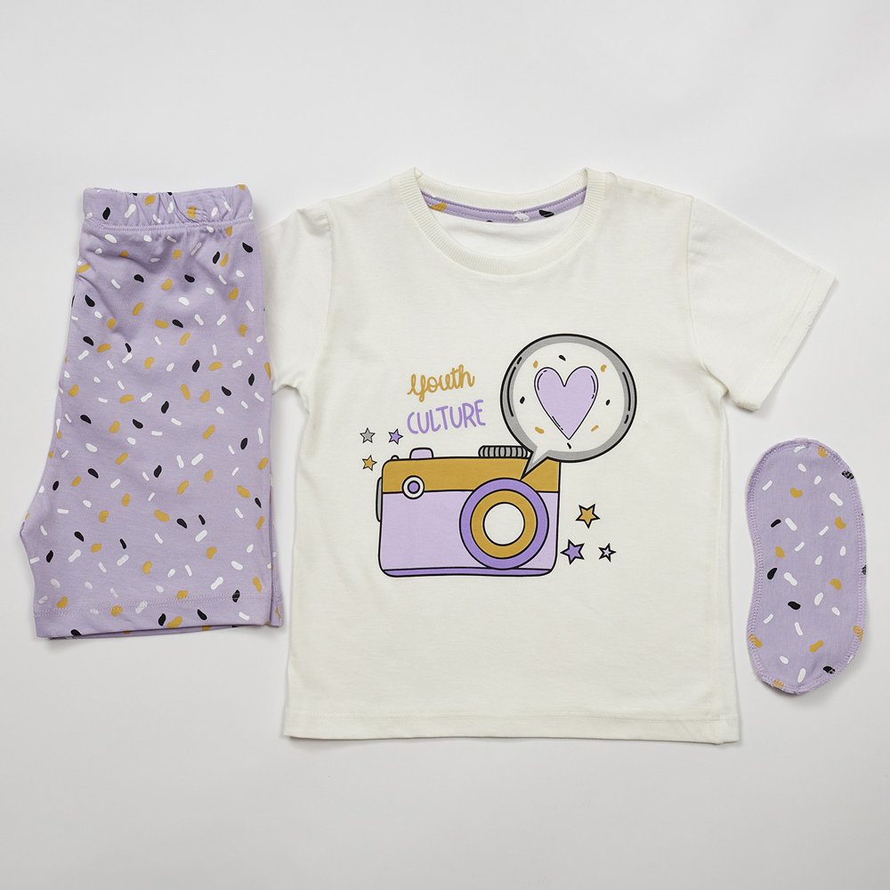 Σετ πιτζάμες ΕΒΙΤΑ με μάσκα ύπνου κορίτσι - ΛΕΥΚΟ