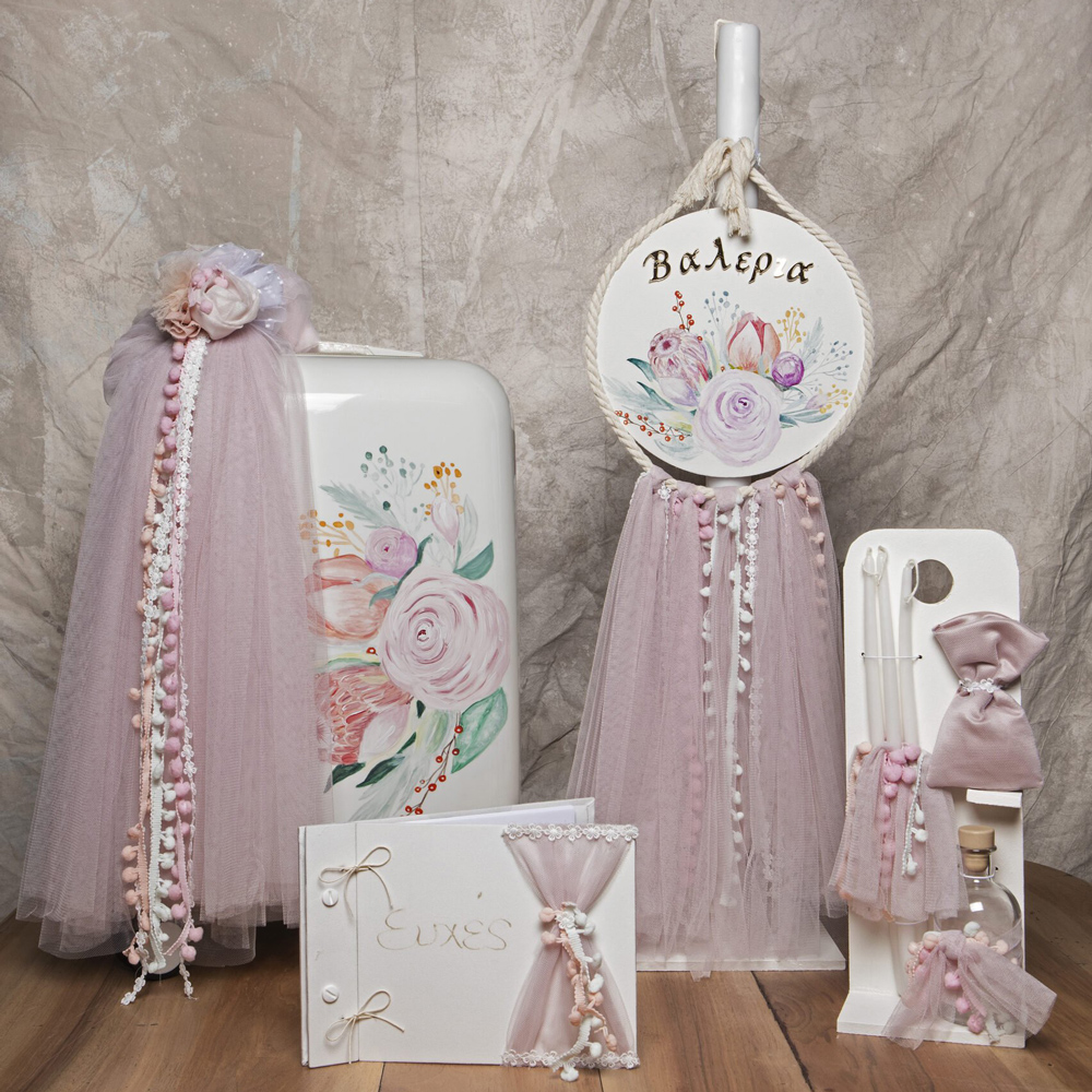 Πακέτο βάπτισης BABY BLOOM 6 τμχ - ΡΟΖ