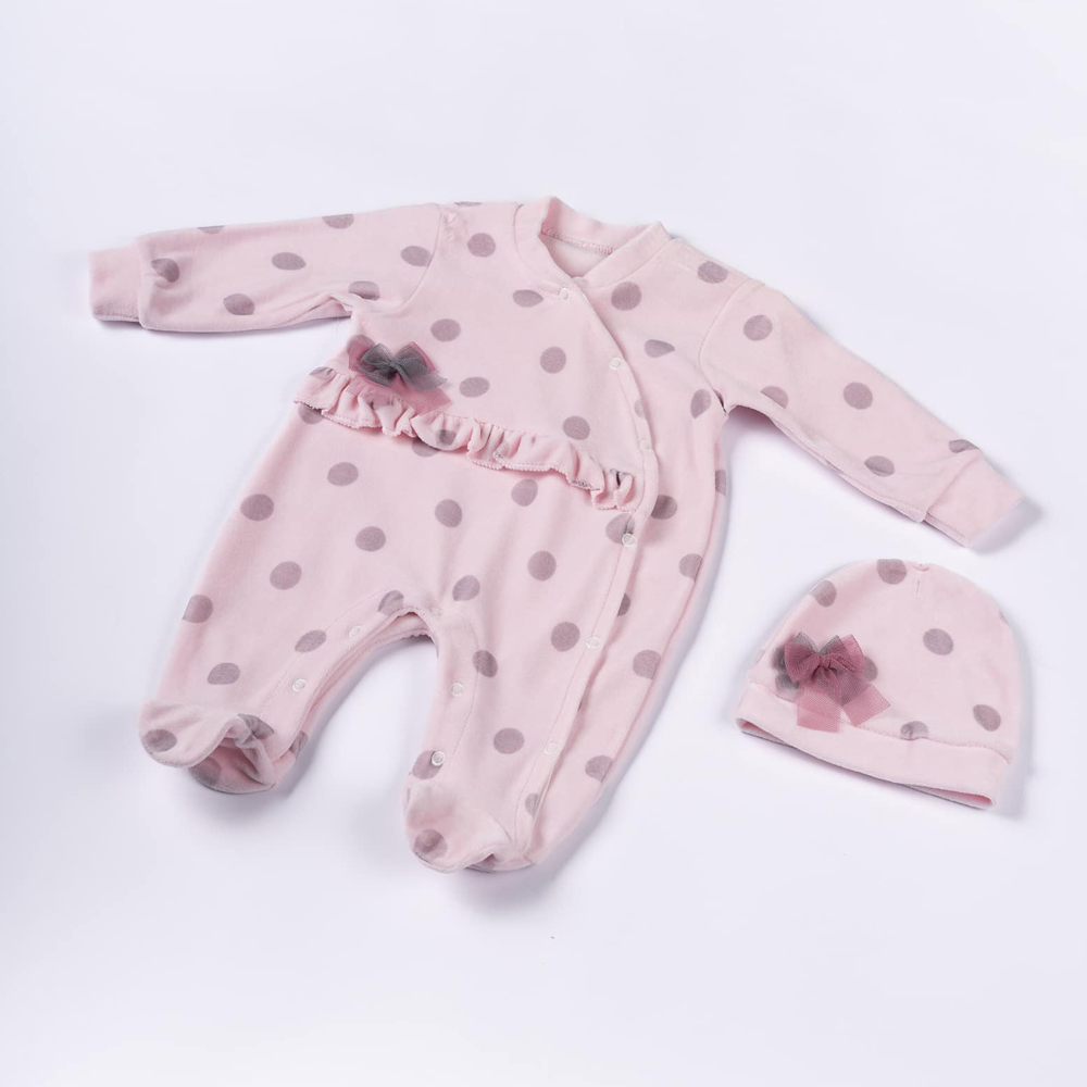 Βρεφικό ολόσωμο βελουτέ φορμάκι ΕΒΙΤΑ κορίτσι - ΡΟΖ