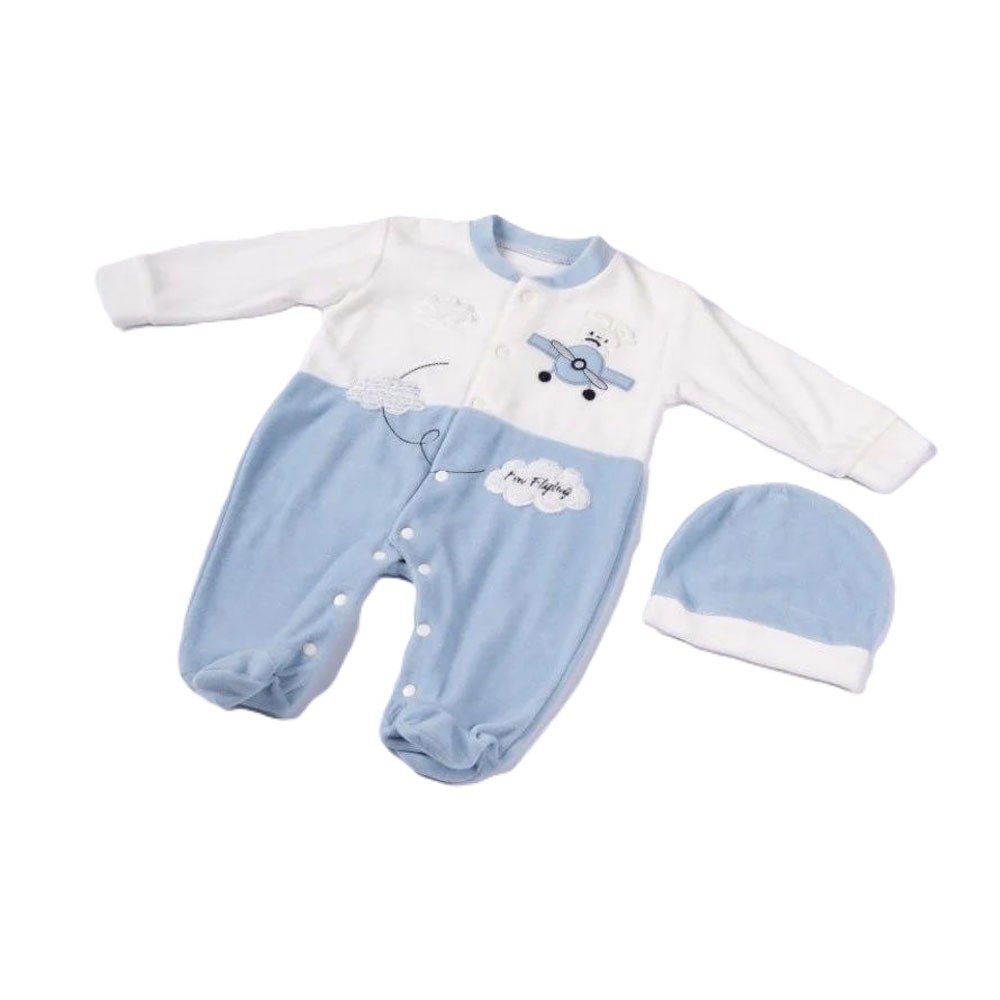 Βρεφικό βελουτέ φορμάκι HASHTAG αγόρι - ΓΑΛΑΖΙΟ