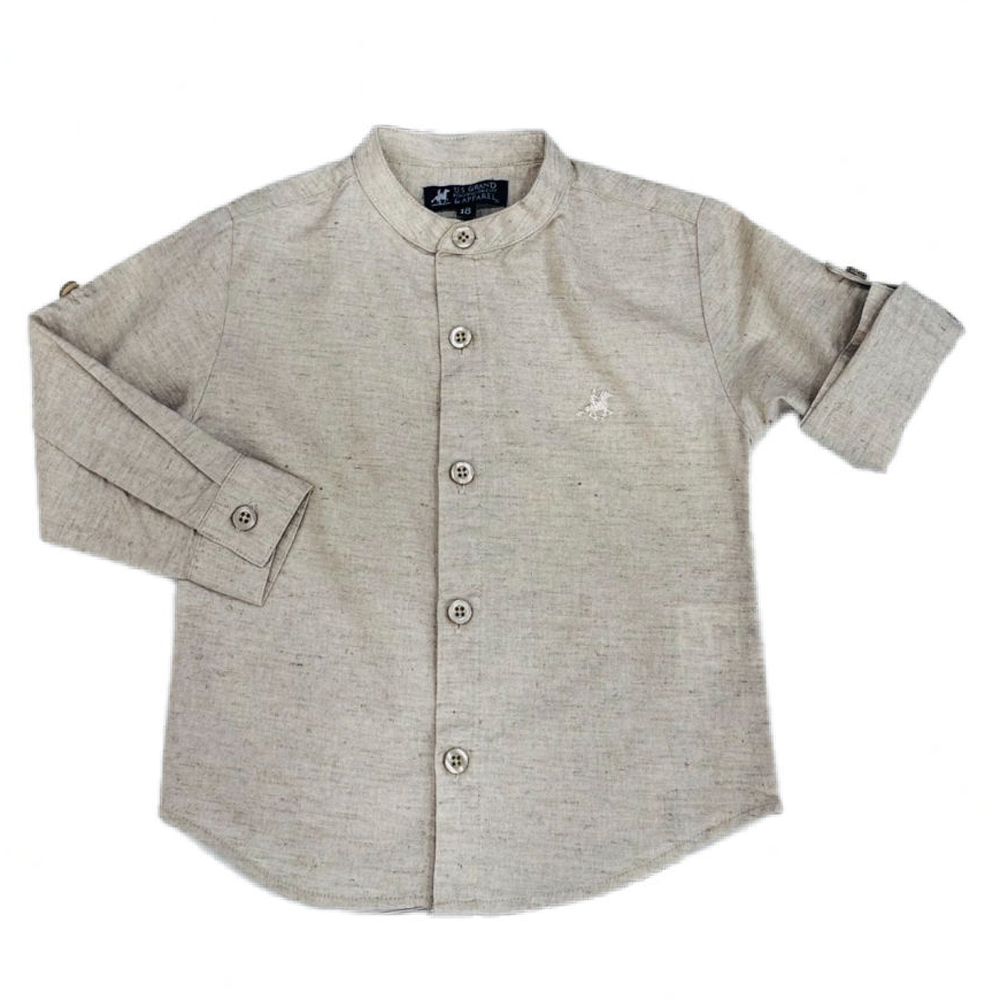 Παιδικό λινό πουκάμισο US POLO αγόρι - ΜΠΕΖ
