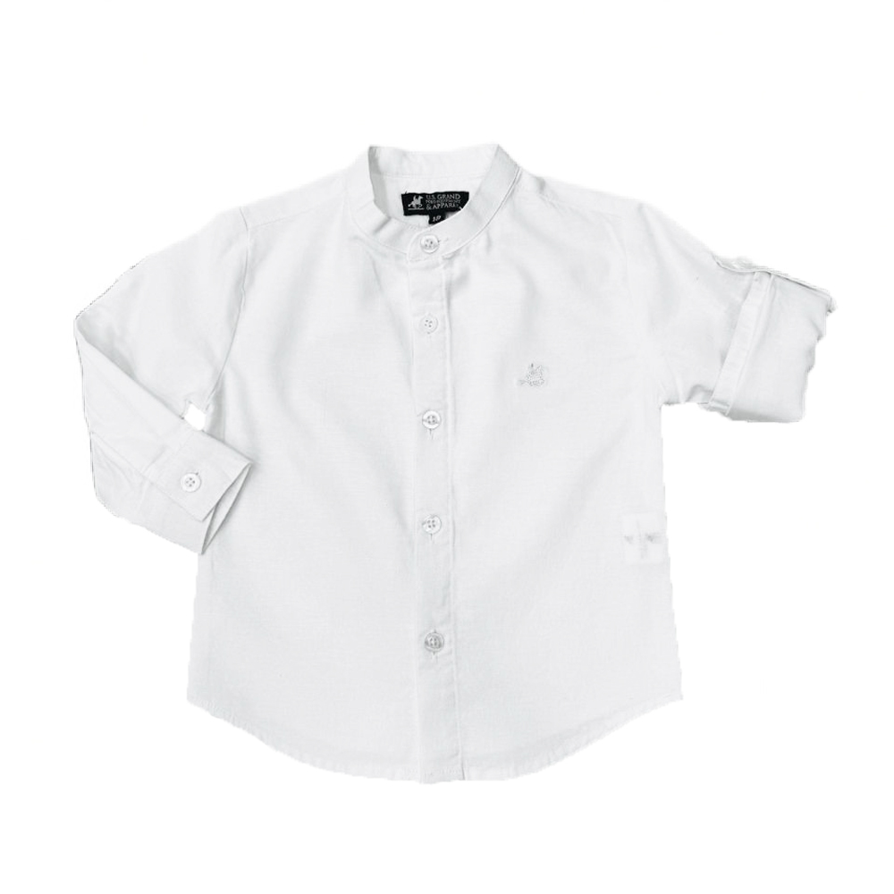 Παιδικό λινό πουκάμισο με γιακά μαο US POLO αγόρι - ΛΕΥΚΟ