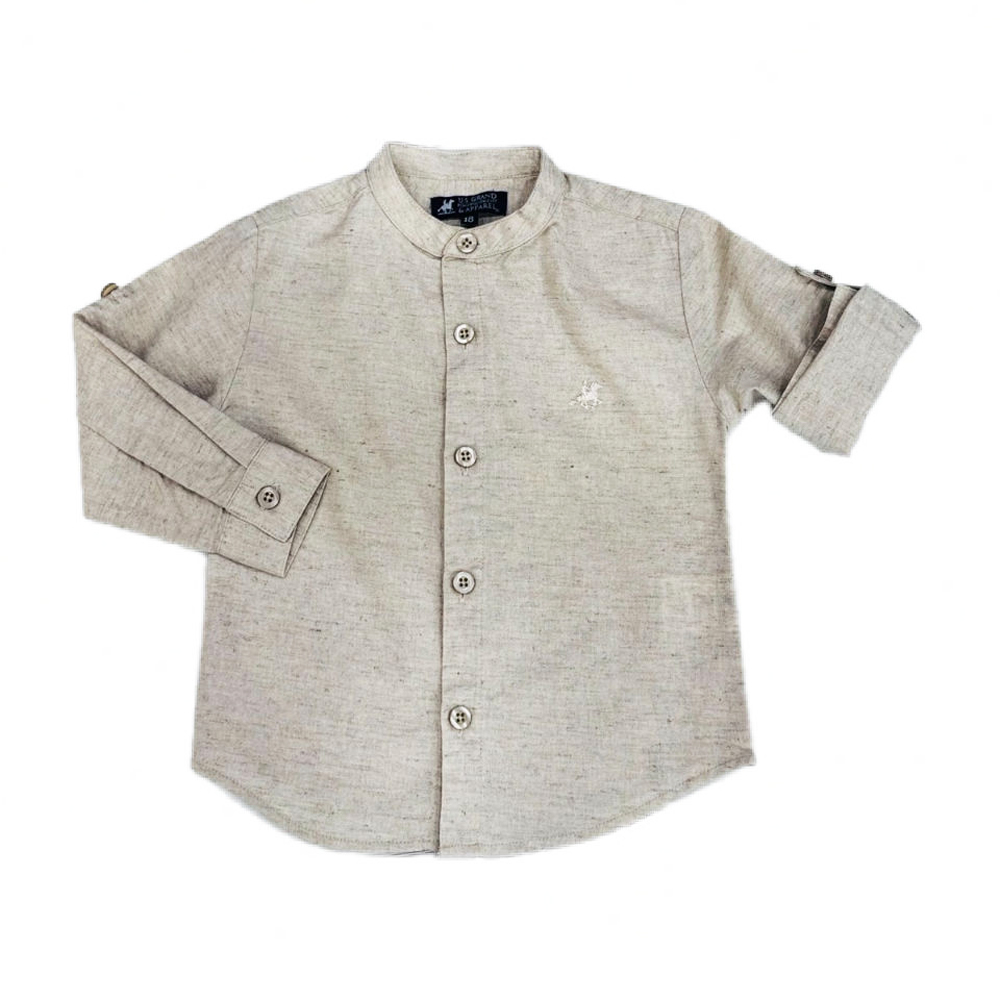 Παιδικό λινό πουκάμισο με γιακά μαο US POLO αγόρι - ΜΠΕΖ