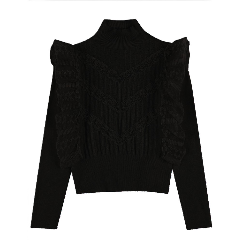 Παιδικό πλεκτό πουλόβερ Y CLU κορίτσι - ΜΑΥΡΟ