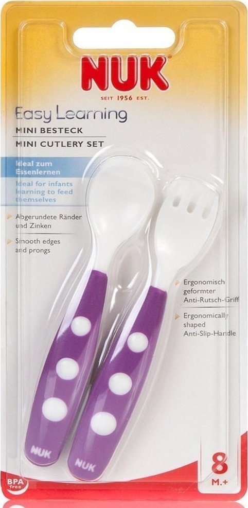 Nuk Easy Learning Εκπαιδευτικό Σετ Κουτάλι-Πιρούνι Μωβ για 8m+, 2τμχ - 