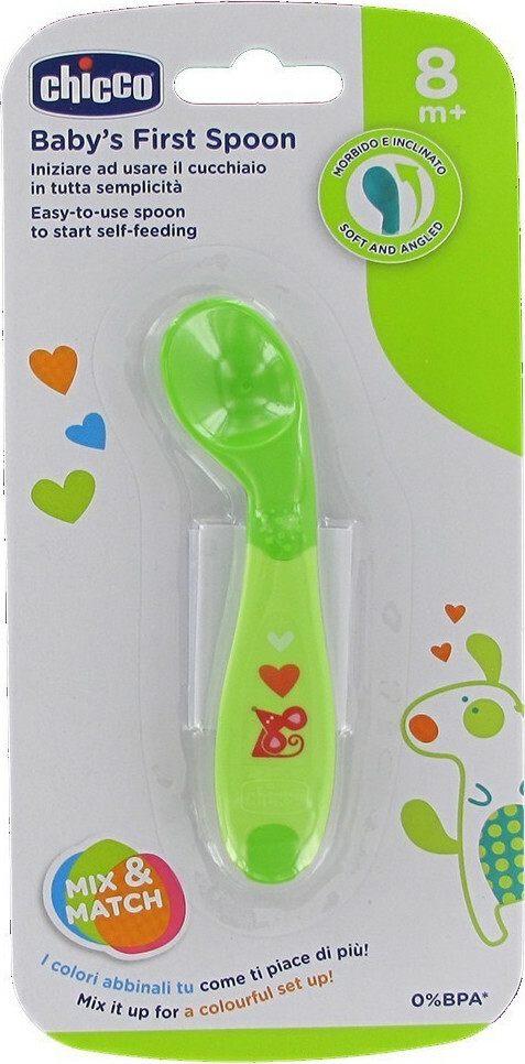 Chicco Baby's First Spoon, Πλαστικό Κουταλάκι Πράσινο 8m+ - 