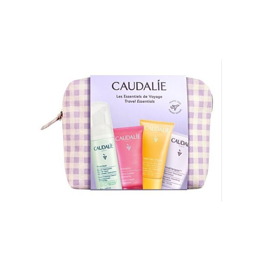 Caudalie Summer Pouch 2025 Vinoclean Instant Foaming Cleanser 50ml & VinoHydra Sorbet Cream 15ml & Soleil des Vignes Shower Gel 30ml & Vinotherapist Nourishing Body Lotion 30ml - 