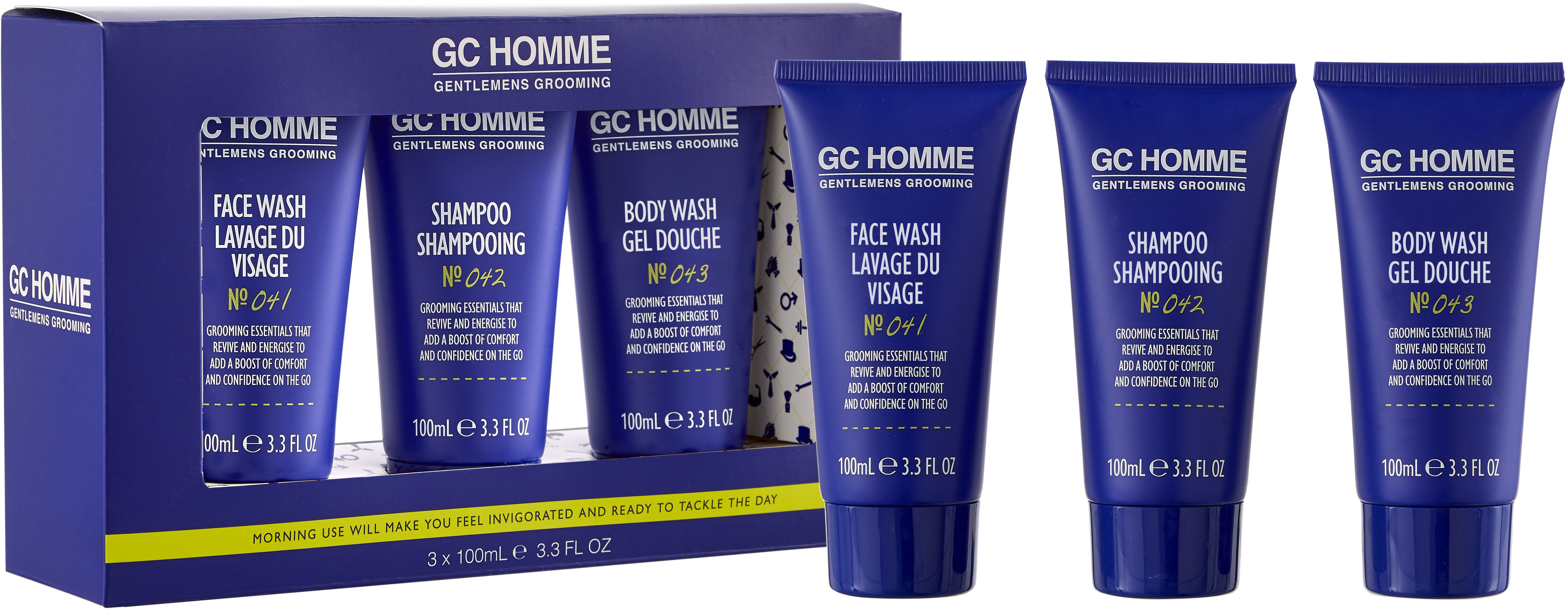 Grace Cole GC Sport τζελ καθαρισμού 100 ml + τζελ καθαρισμού δέρματος 100 ml + σαμπουάν 100 ml, σετ καλλυντικών για άνδρες - 