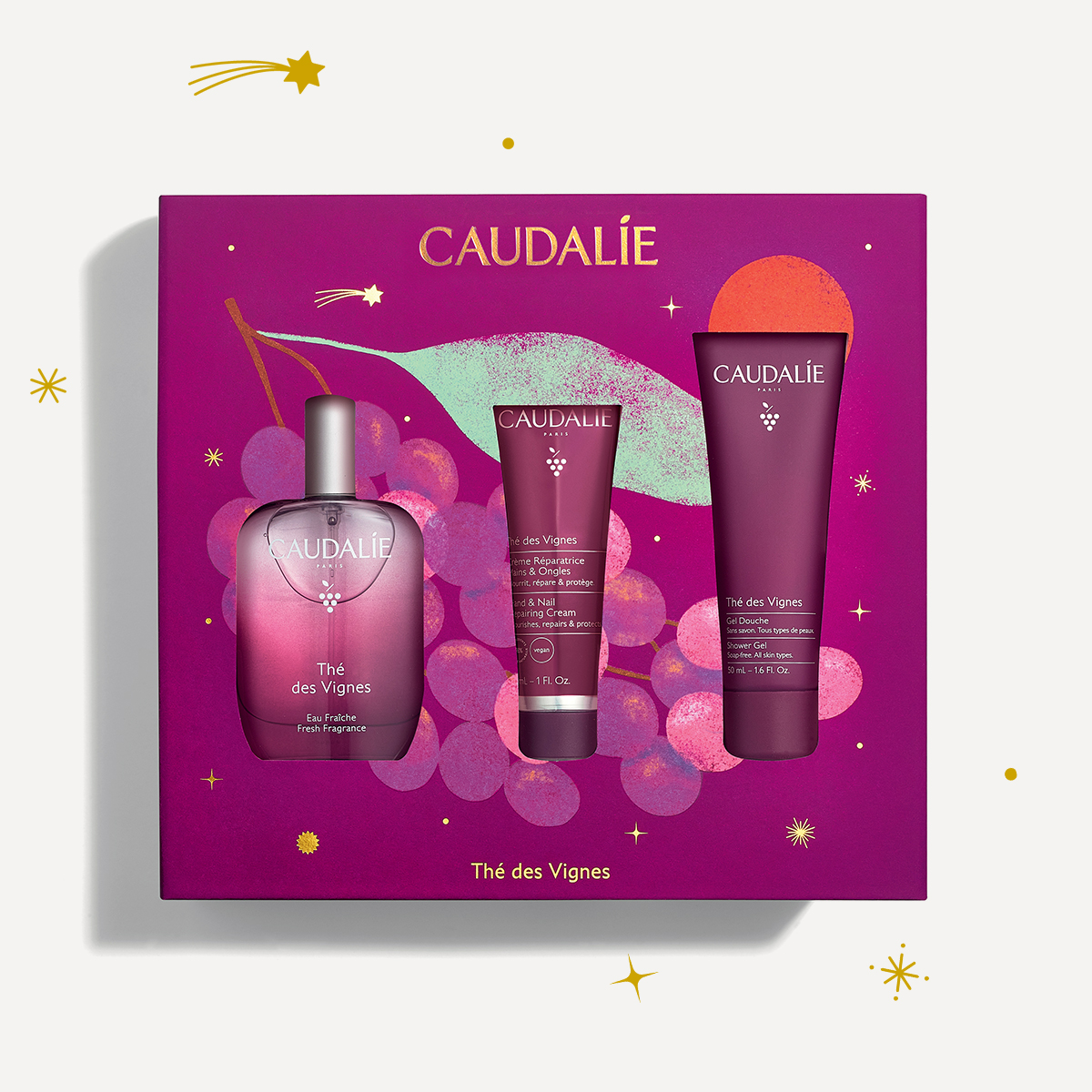 Caudalie Thé des Vignes Christmas Gift Set 2026 Άρωμα 50ml, Αφρόλουτρο 50ml & Κρέμα Χεριών 30ml, 1 Σετ - 