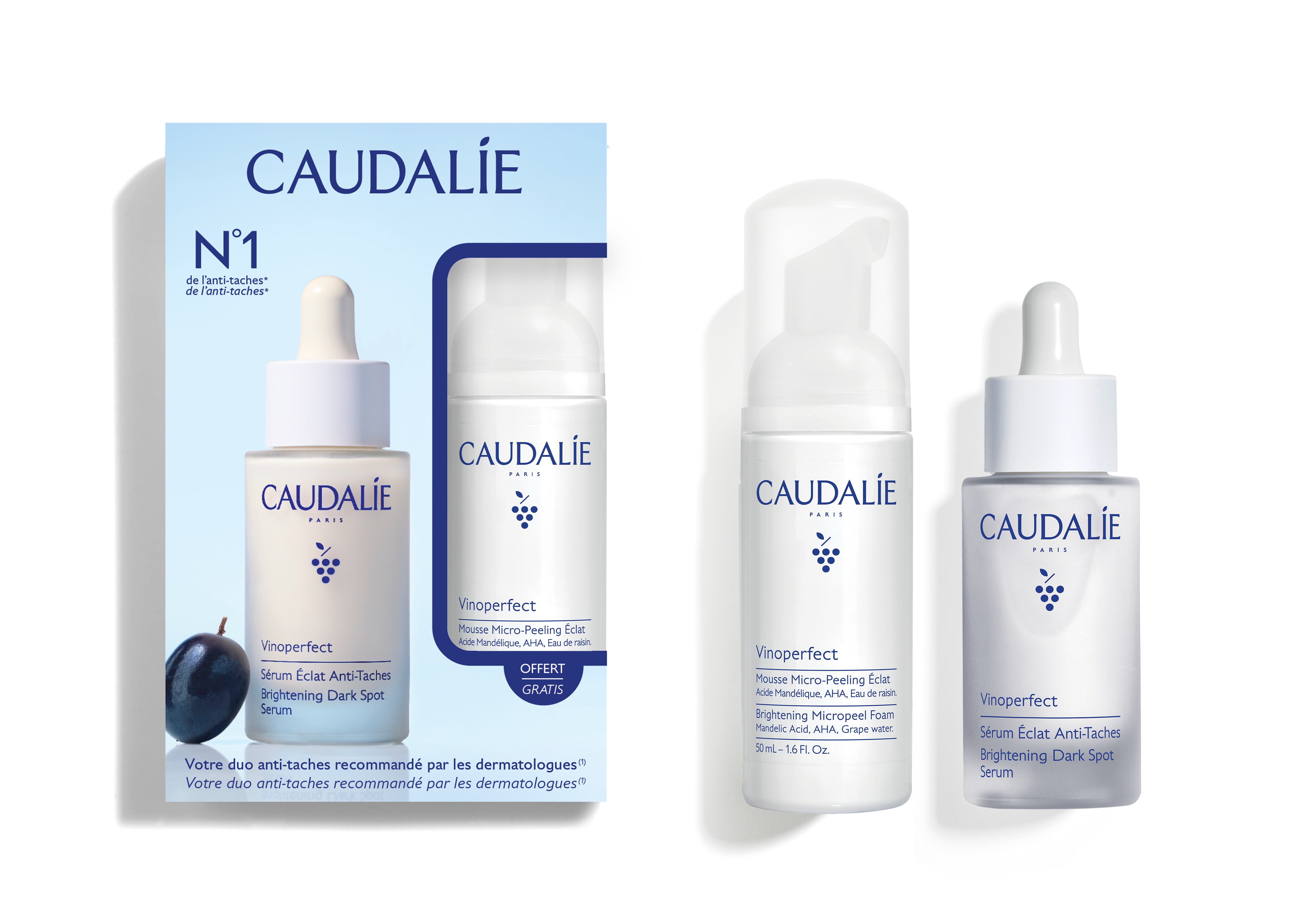 Caudalie Vinoperfect Brightening Dark Spot Serum 30ml & Brightening Micropeel Foam 50ml - 
