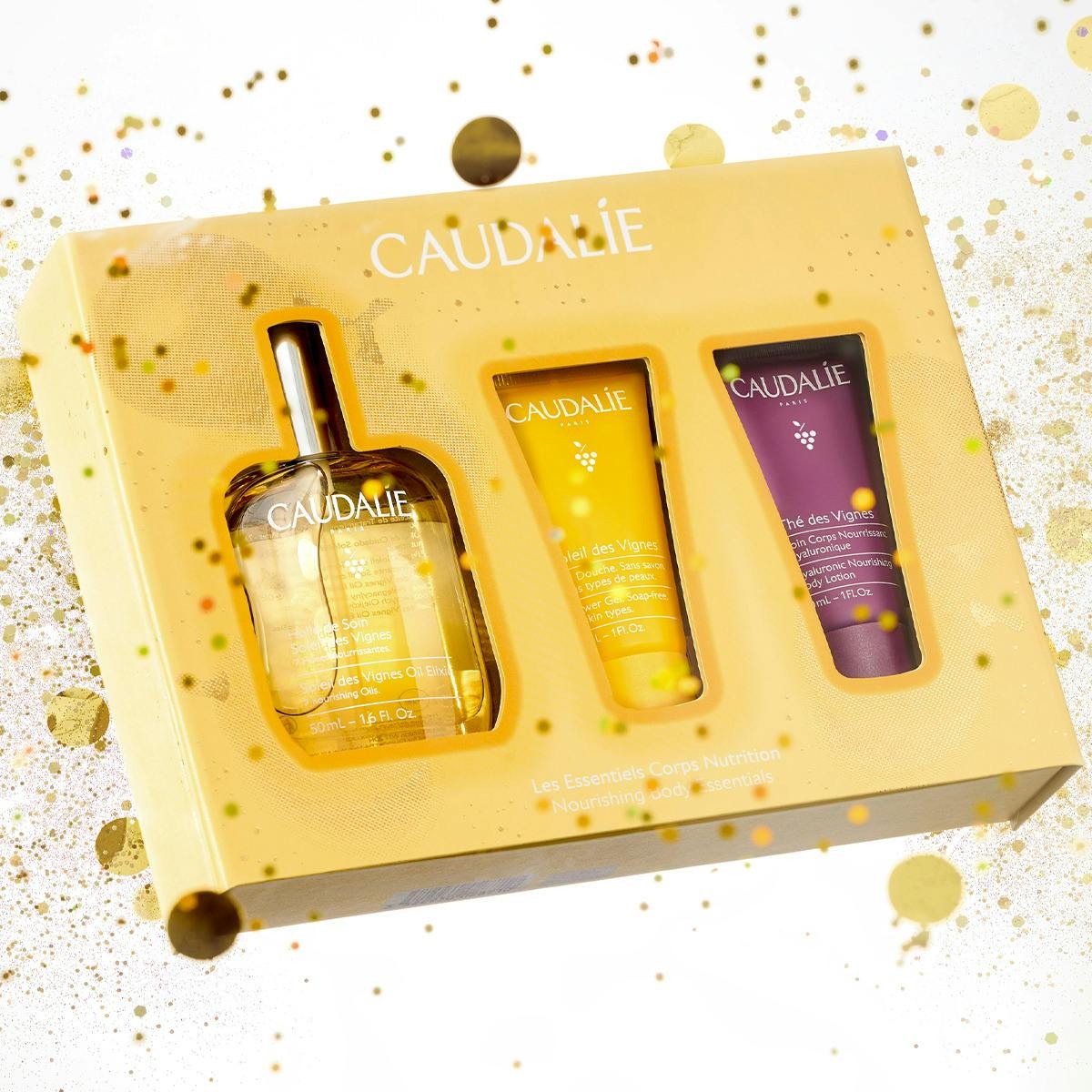 Caudalie Soleil des Vignes Xmas Promo Oil Elixir Θρεπτικό Έλαιο Σώματος, 50ml, Δώρο Shower Gel Αφρόλουτρο Σώματος, 30ml & The des Vignes Hyaluronic Nourishing Body Lotion Ενυδατική Λοσιόν Σώματος με Υαλουρονικό Οξύ, 30ml, 1σετ - 4