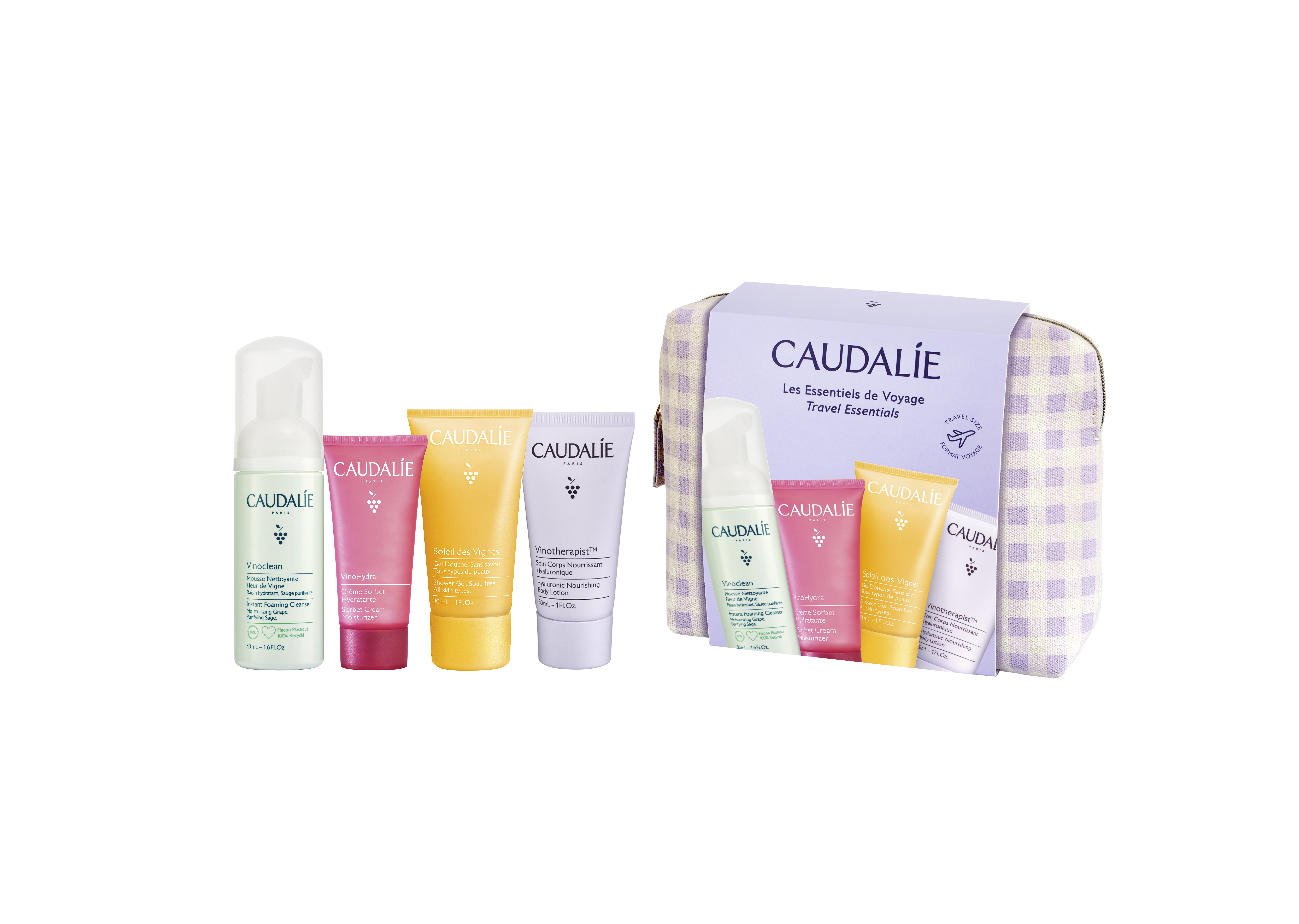 Caudalie Summer Pouch 2025 Vinoclean Instant Foaming Cleanser 50ml & VinoHydra Sorbet Cream 15ml & Soleil des Vignes Shower Gel 30ml & Vinotherapist Nourishing Body Lotion 30ml - 4