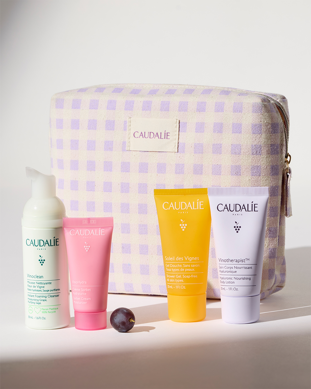 Caudalie Summer Pouch 2025 Vinoclean Instant Foaming Cleanser 50ml & VinoHydra Sorbet Cream 15ml & Soleil des Vignes Shower Gel 30ml & Vinotherapist Nourishing Body Lotion 30ml - 2