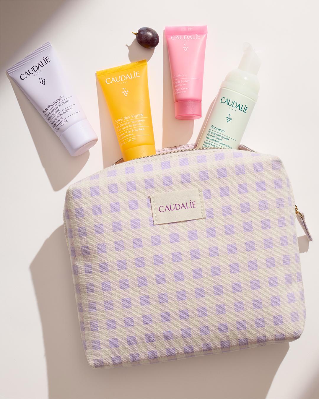 Caudalie Summer Pouch 2025 Vinoclean Instant Foaming Cleanser 50ml & VinoHydra Sorbet Cream 15ml & Soleil des Vignes Shower Gel 30ml & Vinotherapist Nourishing Body Lotion 30ml - 3
