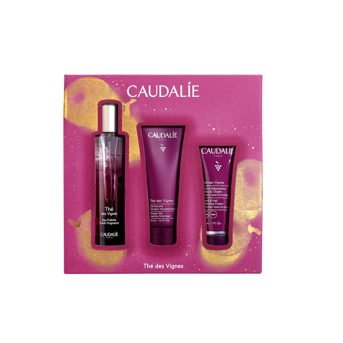 Caudalie The Des Vignes Xmas Promo Fresh Fragrance Γυναικείο Άρωμα, 50ml, Δώρο Shower Gel Αφρόλουτρο Σώματος, 50ml & Hand & Nail Repairing Cream Ενυδατική Κρέμα Χεριών & Νυχιών, 30ml, 1σετ -