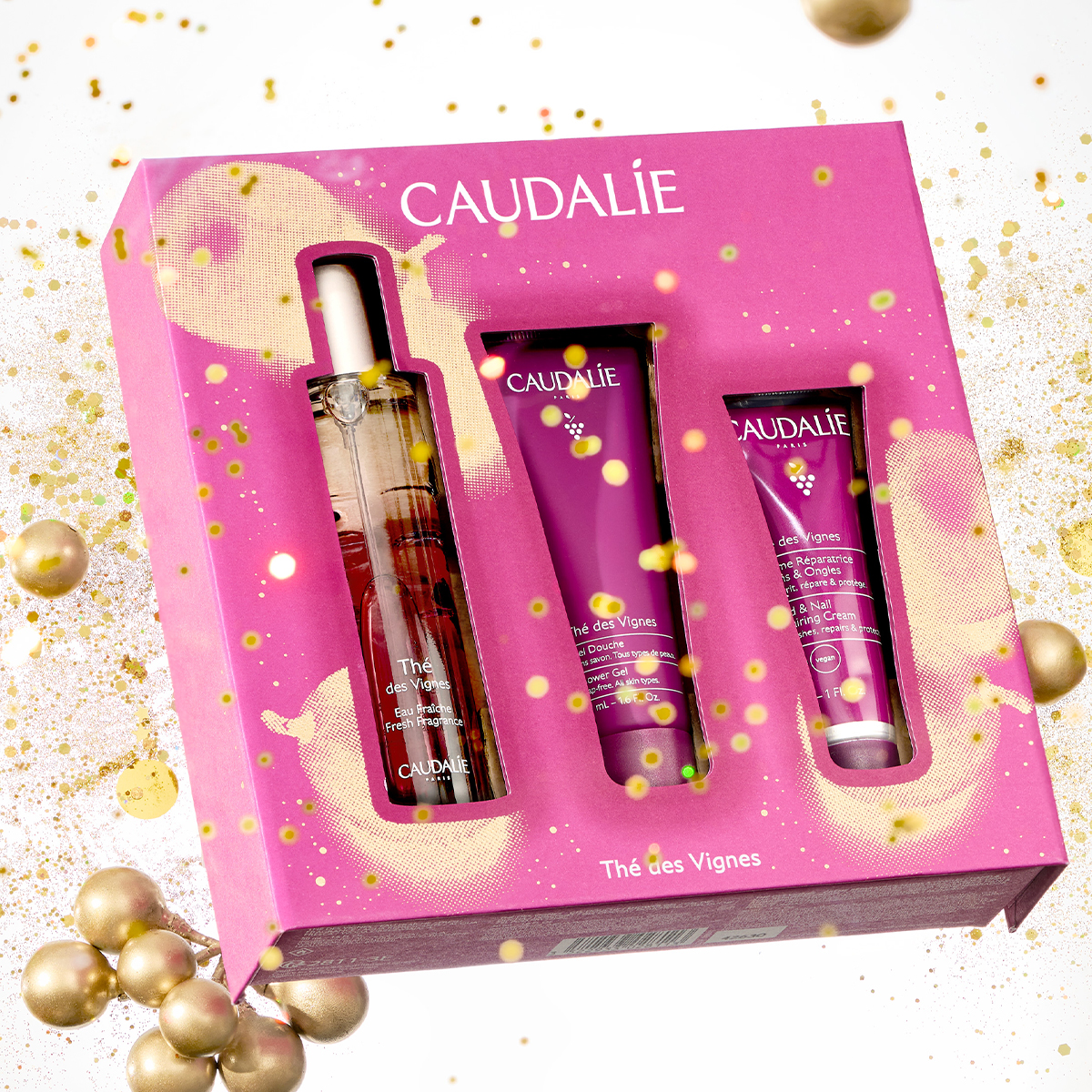 Caudalie The Des Vignes Xmas Promo Fresh Fragrance Γυναικείο Άρωμα, 50ml, Δώρο Shower Gel Αφρόλουτρο Σώματος, 50ml & Hand & Nail Repairing Cream Ενυδατική Κρέμα Χεριών & Νυχιών, 30ml, 1σετ - 4