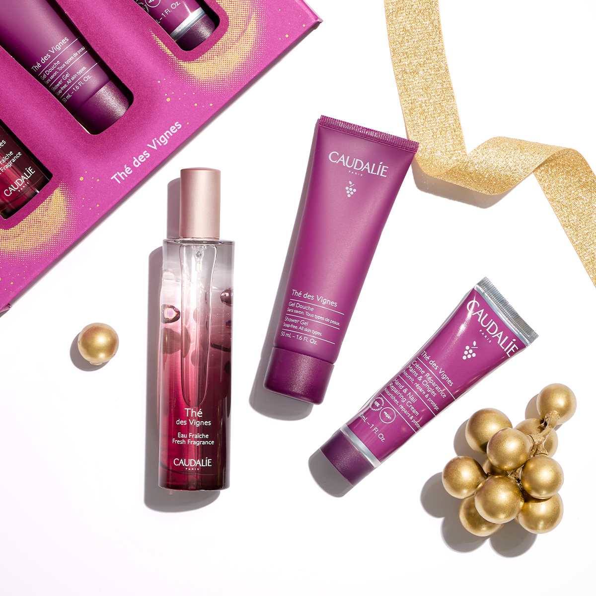 Caudalie The Des Vignes Xmas Promo Fresh Fragrance Γυναικείο Άρωμα, 50ml, Δώρο Shower Gel Αφρόλουτρο Σώματος, 50ml & Hand & Nail Repairing Cream Ενυδατική Κρέμα Χεριών & Νυχιών, 30ml, 1σετ - 3