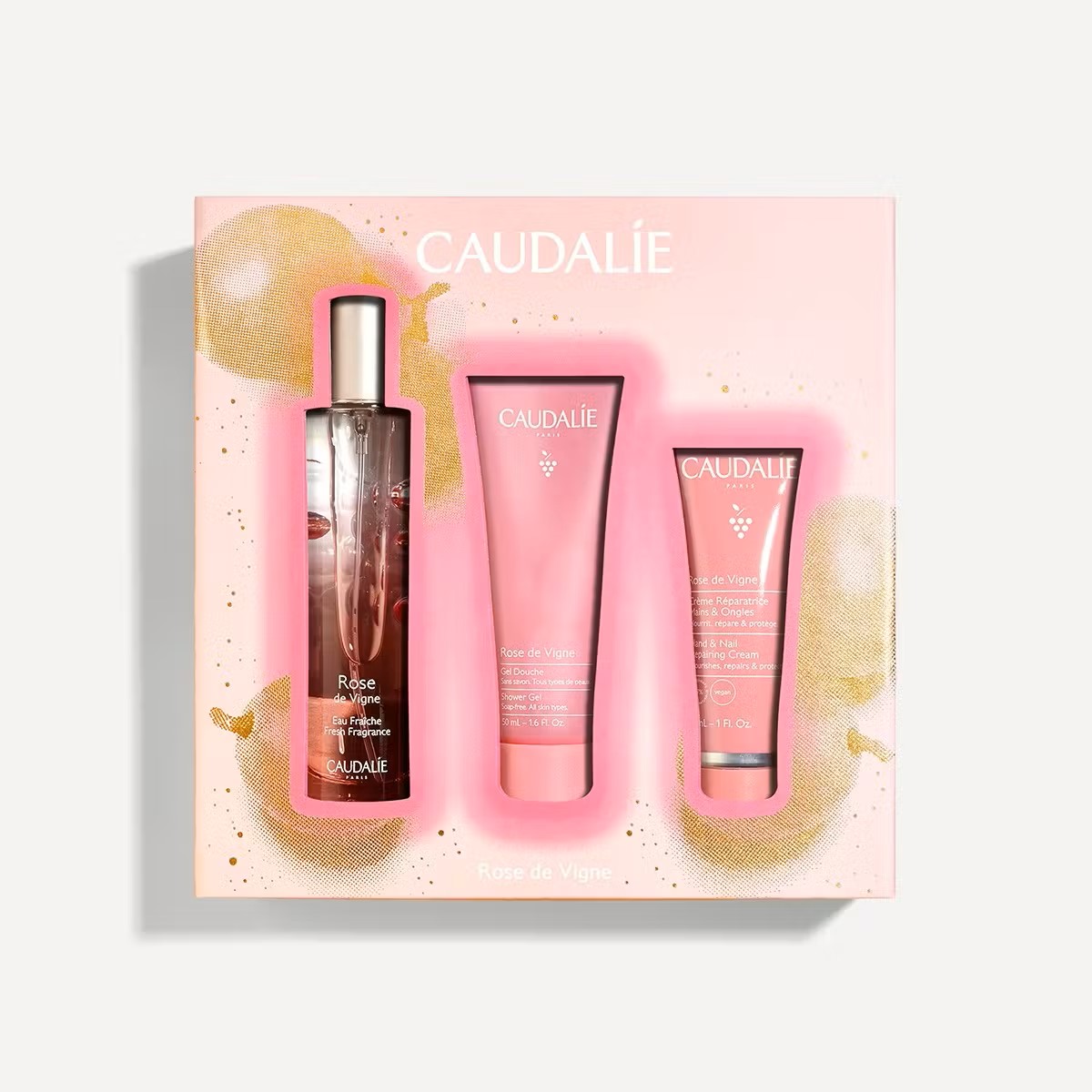 Caudalie Rose de Vigne Xmas Promo Fresh Fragrance Γυναικείο Άρωμα, 50ml, Δωρό Shower Gel Αφρόλουτρο Σώματος, 50ml & Hand & Nail Repairing Cream Ενυδατική Κρέμα Χεριών & Νυχιών, 30ml, 1σετ -