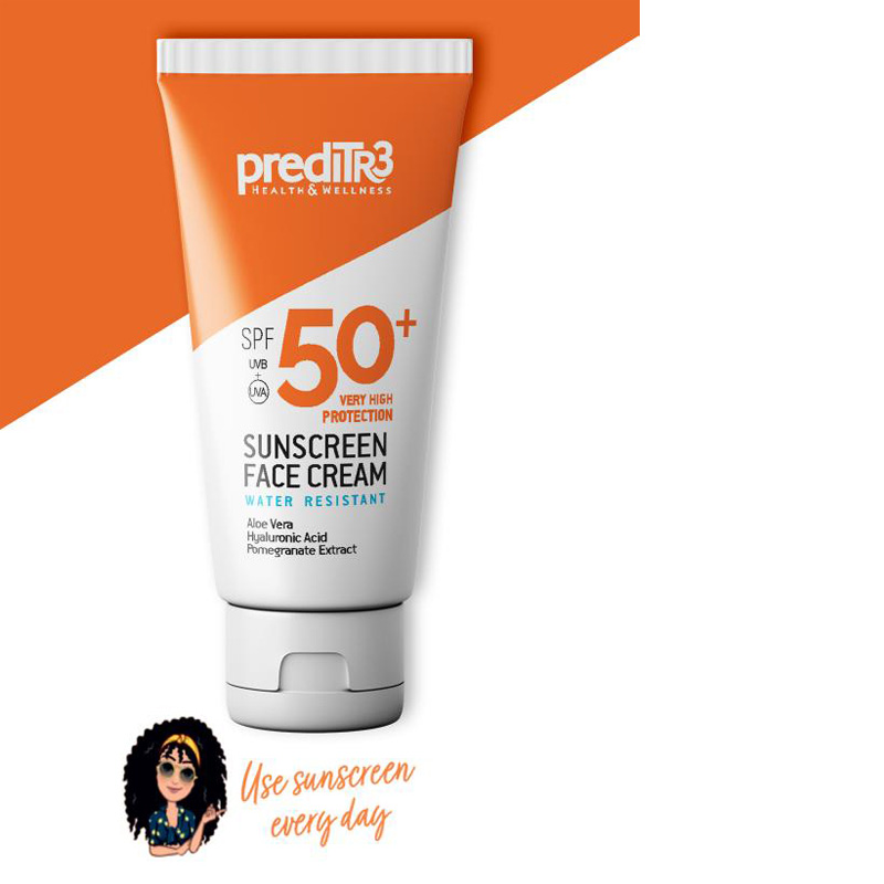 Preditr3 Sunscreen Face Cream spf50+, Αντηλιακή Κρέμα για το Πρόσωπο spf50+, με Υαλουρονικό Οξύ, Προβιταμίνη Β5, Αλόη, Ρόδι και Βιταμίνη Ε, 50ml - 