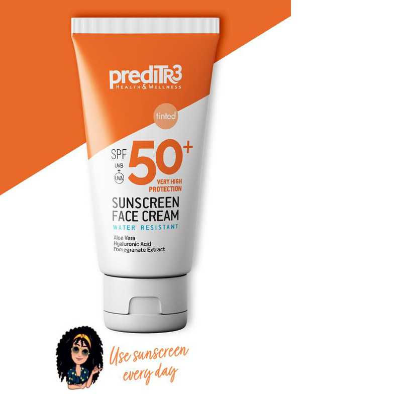 Preditr3 Sunscreen Face Cream spf50+ Tinted, Αντηλιακή Κρέμα για το Πρόσωπο spf50+ με Χρώμα, με Υαλουρονικό Οξύ, Προβιταμίνη Β5, Αλόη, Ρόδι και Βιταμίνη Ε, 50ml - 