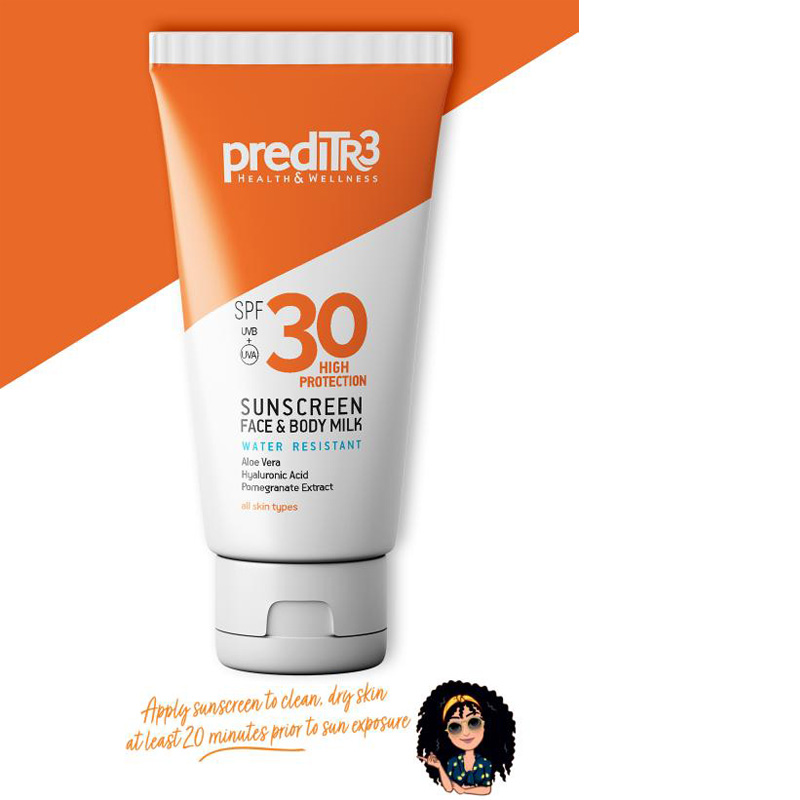 Preditr3 Sunscreen Face & Body Milk spf30, Αντηλιακό Γαλάκτωμα Προσώπου και Σώματος spf30, με Υαλουρονικό Οξύ, Προβιταμίνη Β5, Αλόη, Ρόδι και Βιταμίνη Ε, 150ml - 